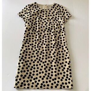 J Crew Scattered Polka Dot Shift Dress sz 2 Beige‎ Black Cotton Blend